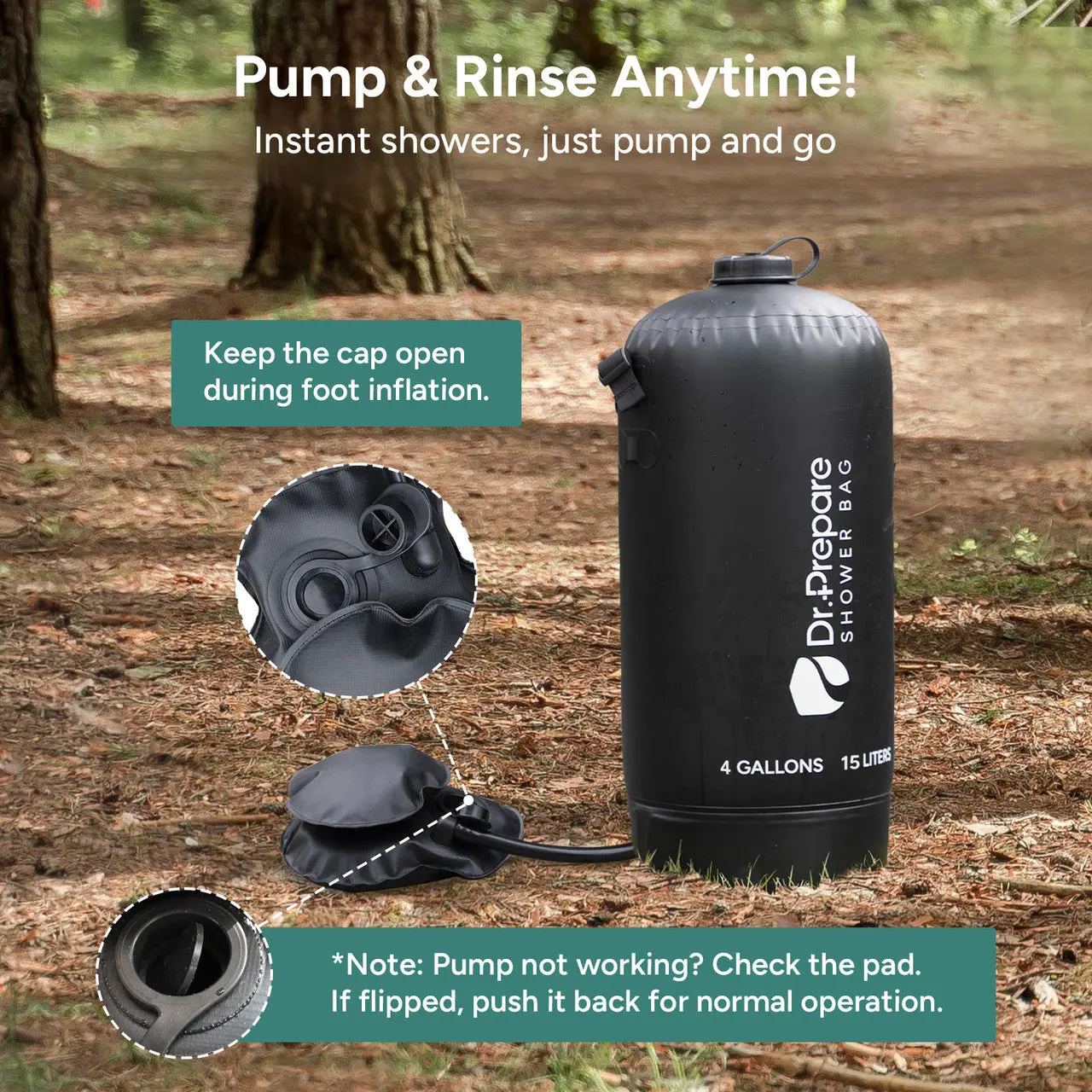 Dr.Prepare 15L Portable Camping Shower Kit with Foot Pump - Image 10