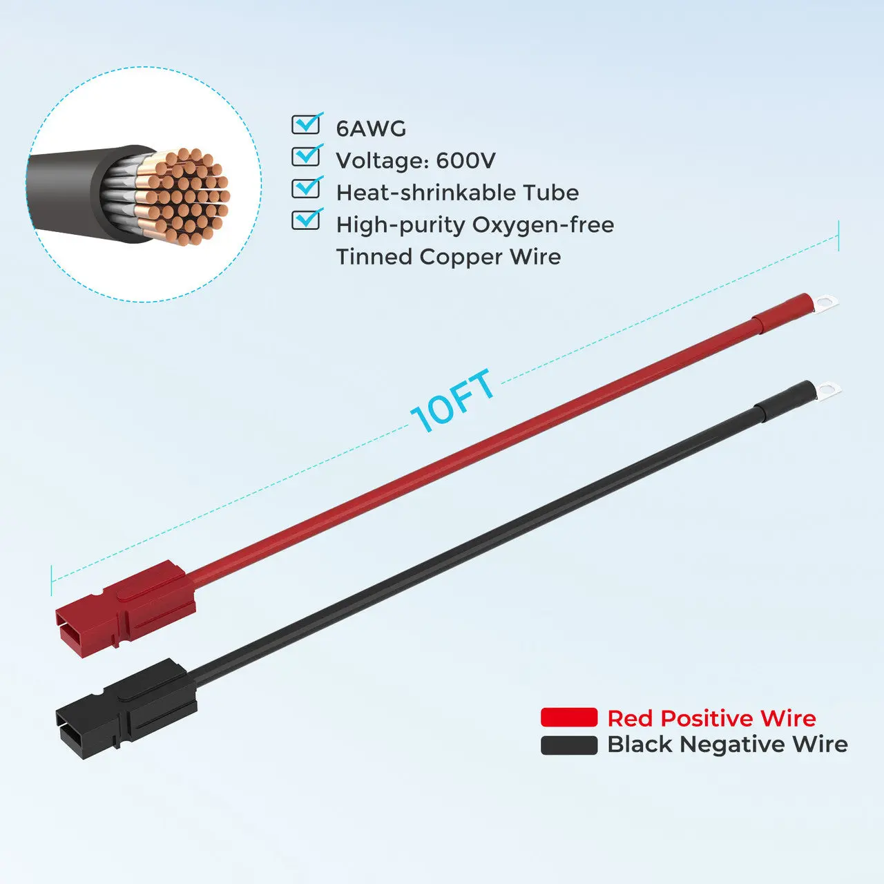Renogy 10FT 6AWG Anderson Adapter Cable(Anderson PP75 - 3/8 in Lugs) - Image 2