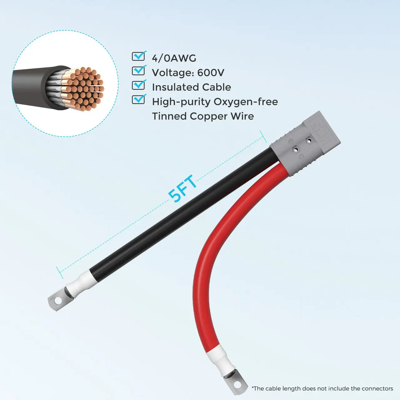 Renogy 5FT 4/0AWG Anderson Adapter Cable Anderson SB350 - 5/16 in Lugs - Image 5